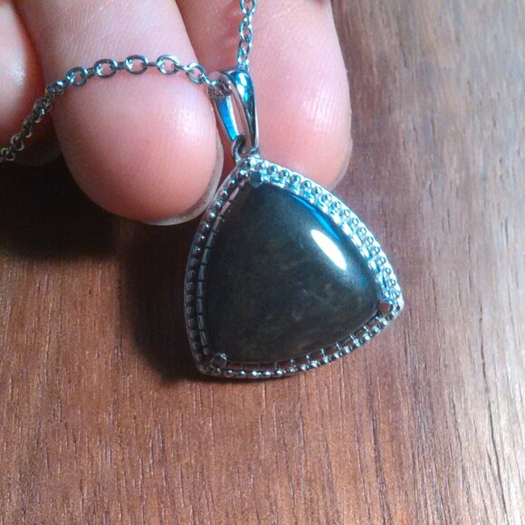 Mexican Velvet Obsidian Stainless Steel Pendant Necklace - Picture 1 of 11